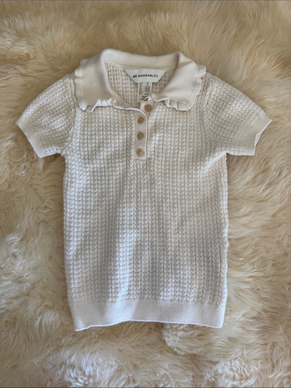 H&M Cream Knit Polo Top with Button Placket